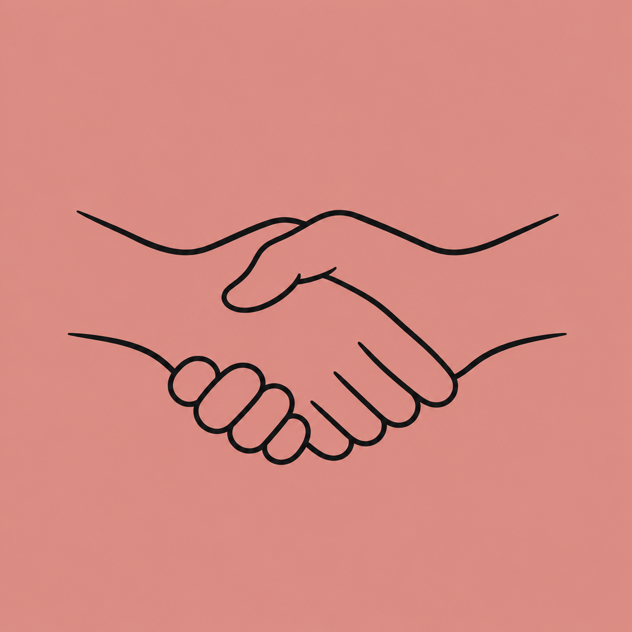 Two simply outlined hands meeting in a handshake